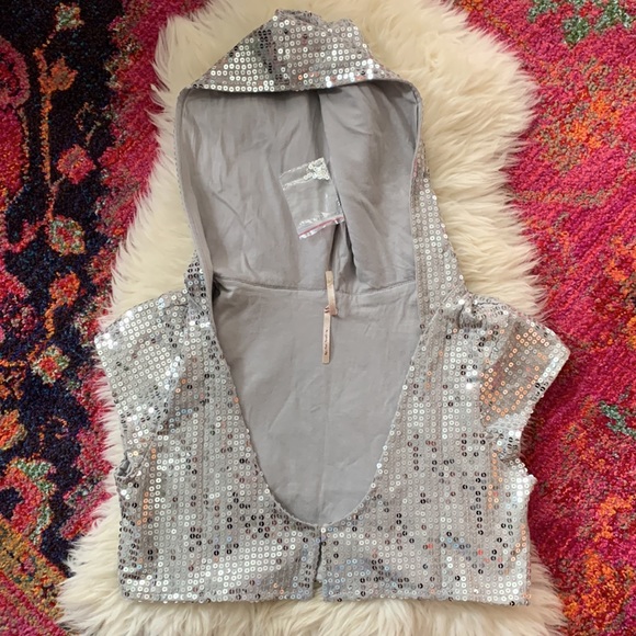 Free People Silver Sequin Cropped Hooded Shrug - Picture 2 of 13